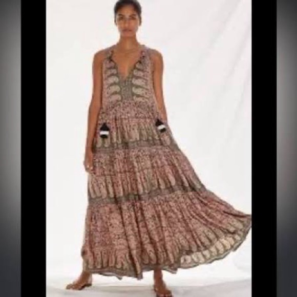 Omika Dresses & Skirts - Anthropologie Omika Paola Maxi Dress, Size M, Pink & Olive Green, Boho, Pockets